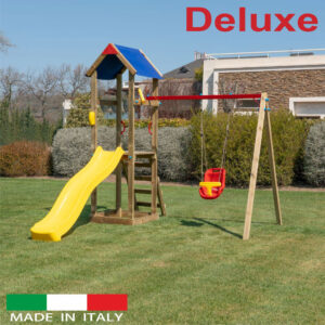 Torre Singola Deluxe con tetto + altalena con n.1 sedile a gabbia