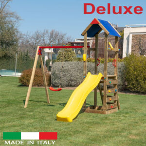 Torre Singola Deluxe con tetto + arrampicata + altalena con n.1 sedile libero