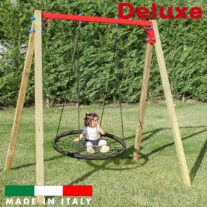 Altalena con un sedile a cesto con corde in PP colore nero deluxe