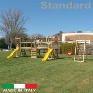 Struttura n.3 torri Standard con n.2 ponti di collegamento + n.2 scivoli + altalena con n.1 sedile libero + n.1 sedile a gabbia + sartia