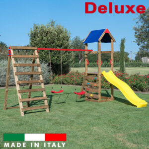 Torre singola con tetto arrampicata altalena con due sedili liberi e sartia deluxe