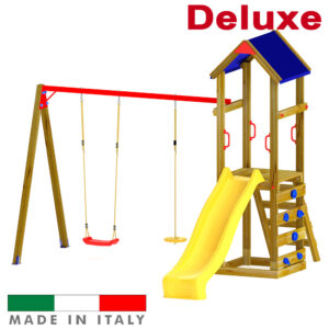 Torre singola con tetto arrampicata altalena doppia un disco e un sedile libero deluxe