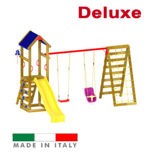 Torre singola con tetto arrampicata altalena doppia con un sedile libero un sedile a gabbia e sartia deluxe